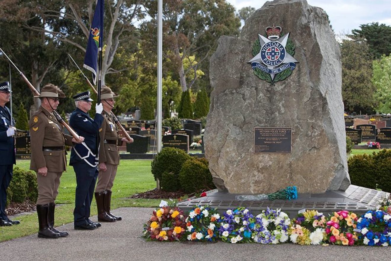 Police standing by our Police Memorial at Springvale Botanical Cemetery