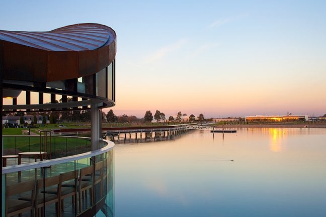 The Sanctuary partially suspended over Lake Australis