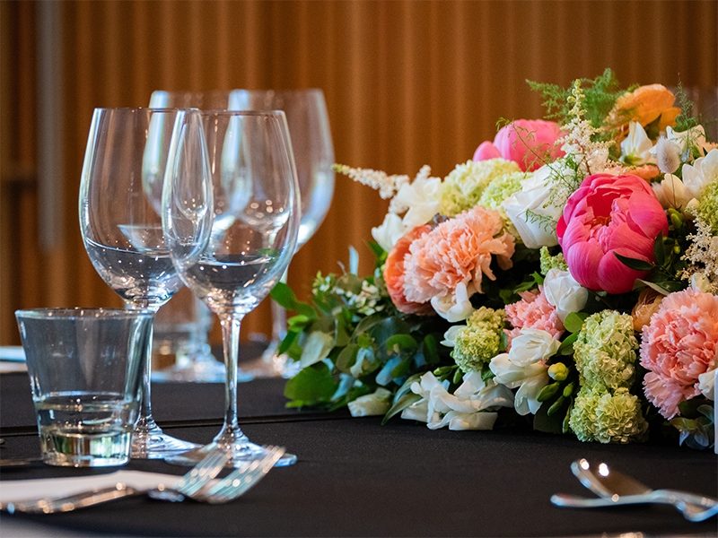 wine glasses and flowers