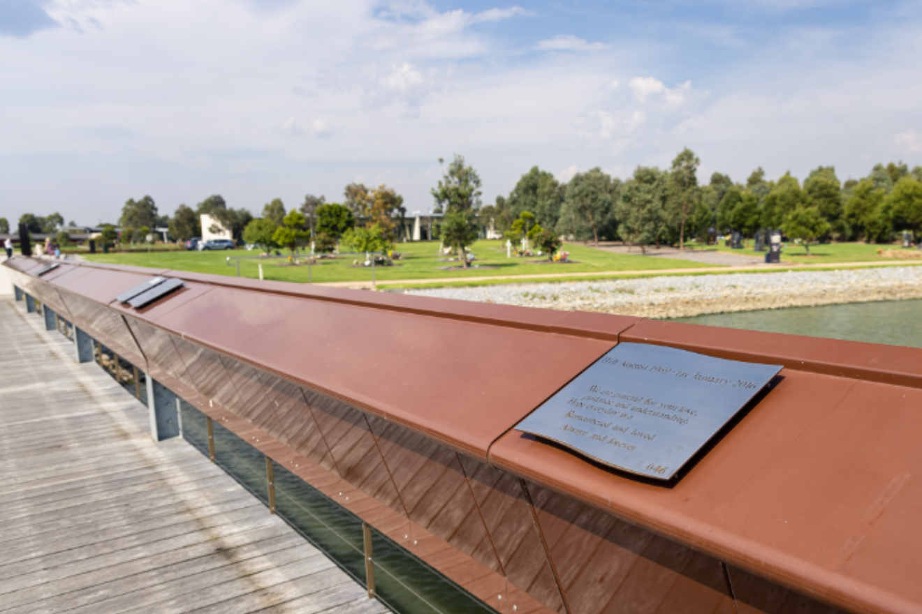 A photography of a bridge at Bunurong Memorial Park where cremated memorials can be interred.