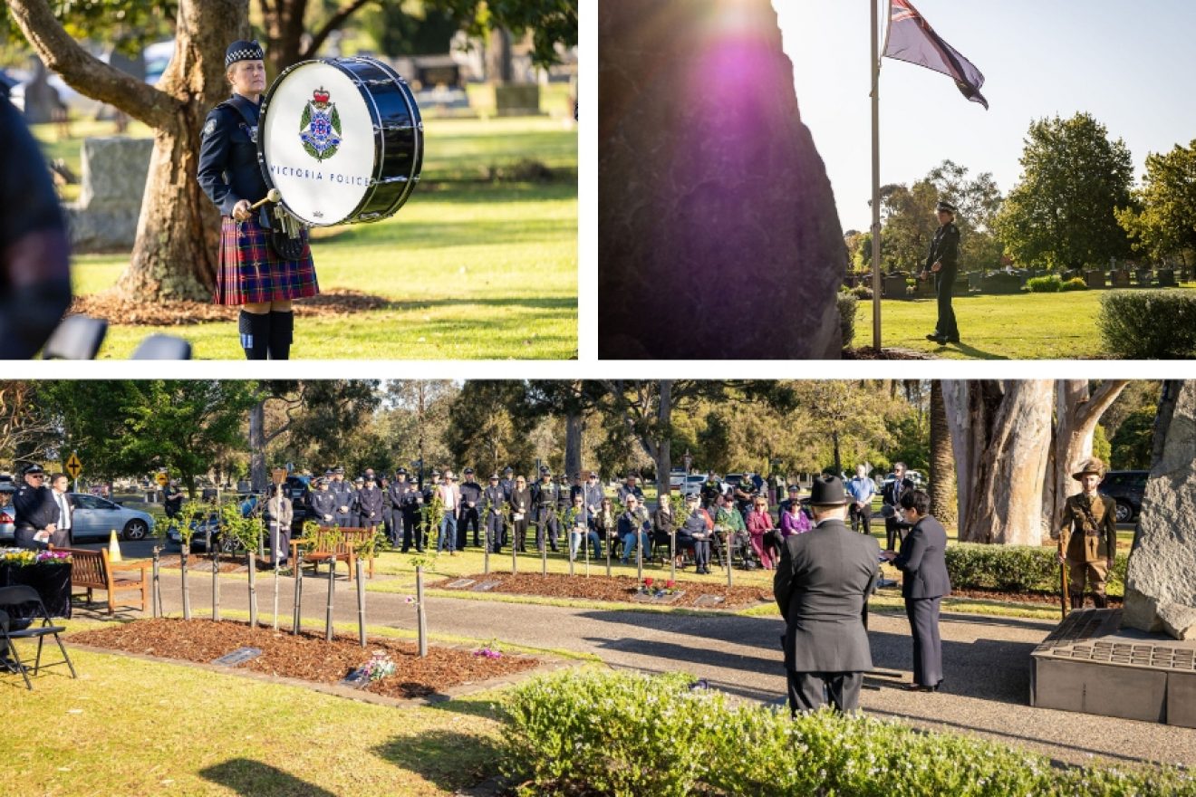Community members gathered at a cemetery service.
